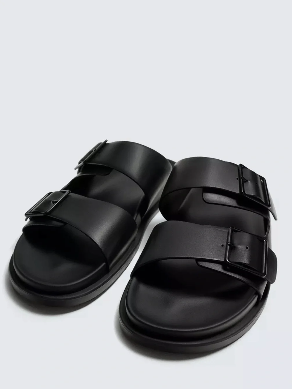 Zara Men's Black Double-Buckle Slide Sandals
